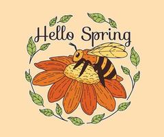 flat floral spring with bee background vector