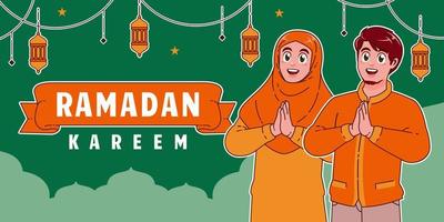 happy ramadan kareem flat banners background vector