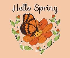 Spring Drawing floral with butterfly background vector