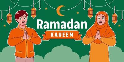 happy ramadan kareem flat banners background vector