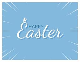 Happy Easter banner. Trendy Easter design with typography on blue backdrop. Modern minimal style. Horizontal poster, greeting card, banner. Vector illustration