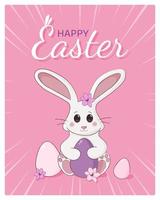 Happy Easter card with cute easter bunny and eggs. illustration with cute cartoon easter bunny. Vector illustration