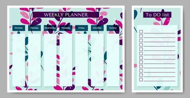 Weekly planner with To Do list on hand drawn floral backdrop. Vector illustration. Planner for companies and private use.