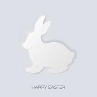 Happy Easter banner with silhouette of bunny on silver backdrop. Minimalistic Holiday concept design for greeting card, banner, poster, flyer, web. Vector illustration