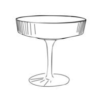 Illustration with champagne glass line art. Vector template. Vintage vector contour illustration.