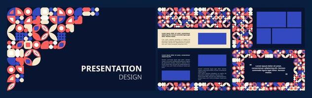 Set of modern presentation templates. Presentation design, portfolio vector layout with geometric colorful trendy square Scandinavian geometric shapes. Slide page, flyer, website, company profile