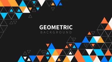 Template with a colorful blue, orange gradient triangular pattern on each corner position with a space. Modern black geometric background for business or corporate presentation. Vector illustration