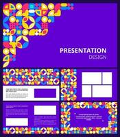 Set of modern presentation templates. Presentation design, portfolio vector layout with geometric colorful trendy square Bauhaus geometric shapes. Slide page, flyer, website, company profile