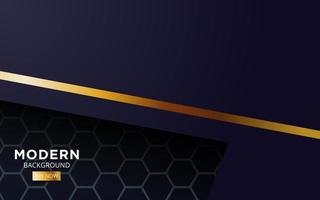 premium dark blue overlap background banner design. Realistic overlap layer on black textured background with golden line. vector