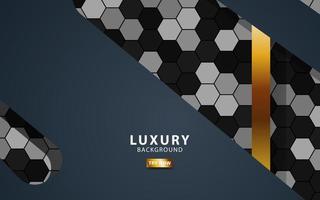 Luxury premium black and gold overlap layers background banner design. Realistic golden light effect on textured hexagon background. vector