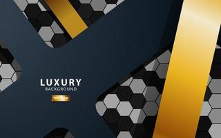 Luxury premium black and gold overlap layers background banner design. Realistic golden light effect on textured hexagon background. vector