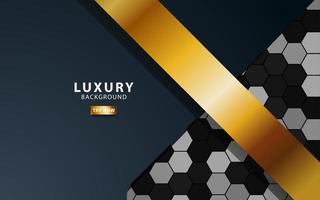 Luxury premium black and gold overlap layers background banner design. Realistic golden light effect on textured hexagon background. vector