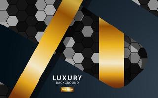 Luxury premium black and gold overlap layers background banner design. Realistic golden light effect on textured hexagon background. vector