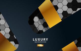 Luxury premium black and gold overlap layers background banner design. Realistic golden light effect on textured hexagon background. vector