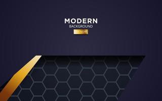 premium dark blue overlap background banner design. Realistic overlap layer on black textured background with golden line. vector