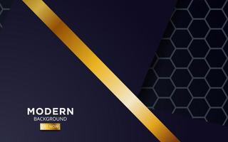 premium dark blue overlap background banner design. Realistic overlap layer on black textured background with golden line. vector