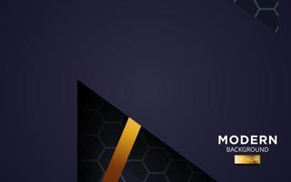 premium dark blue overlap background banner design. Realistic overlap layer on black textured background with golden line. vector