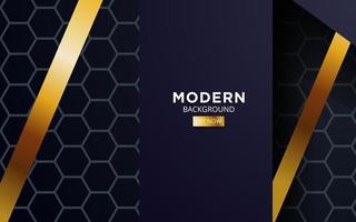 premium dark blue overlap background banner design. Realistic overlap layer on black textured background with golden line. vector