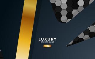 Luxury premium black and gold overlap layers background banner design. Realistic golden light effect on textured hexagon background. vector