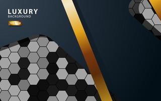 Luxury premium black and gold overlap layers background banner design. Realistic golden light effect on textured hexagon background. vector