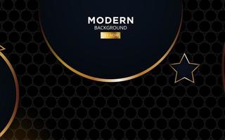 Luxury abstract black background. Modern stars shape with golden lines and circle,on hexagon textured dark background. vector