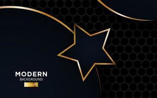 Luxury abstract black background. Modern stars shape with golden lines and circle,on hexagon textured dark background. vector