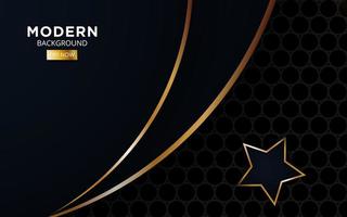 Luxury abstract black background. Modern stars shape with golden lines and circle,on hexagon textured dark background. vector