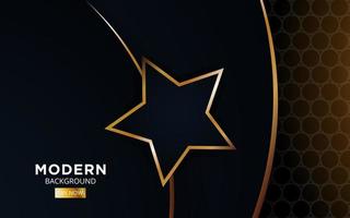 Luxury abstract black background. Modern stars shape with golden lines and circle,on hexagon textured dark background. vector