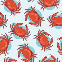 Seamless background with a pattern of hand drawn red cancer or crab animal. vector