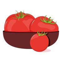 Red tomatoes in a brown deep plate vector