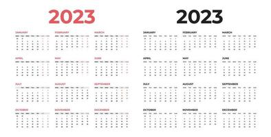 calandrar 2023 año. Inglés calendario modelo. oficina negocio planificación. creativo diseño. sólido color vector