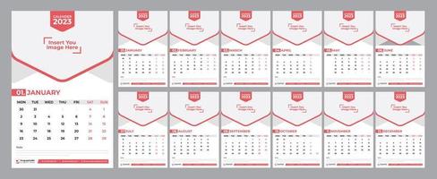 Calender 2023 year. English calendar template. Office business planning. Creative design. Solid Color vector