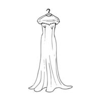 wedding dress with short sleeves with Godet style hanging on a hanger - hand drawn doodle. bride's dress on a hanger vector sketch