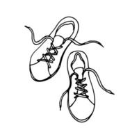 sneakers with untied laces - hand drawn doodle. pair of women's sneakers vector sketch