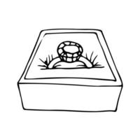ring with a precious stone in a box without a lid - hand drawn doodle. diamond ring vector sketch