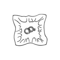 pair of wedding rings on a pillow for rings in doodle style. hand drawn vector illustration wedding rings