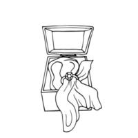 diamond ring with a fabric or napkin threaded through it in a box for rings - hand drawn doodle. decor for wedding ring vector sketch