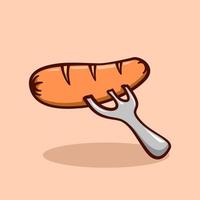 sausage on fork illustration in cartoon style vector