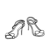 sandals with a bow on a thin stiletto heel - hand drawn doodle. summer women's shoes with stilettos vector sketch