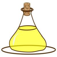 Olives berries on a branch and olive oil in bottles. vector