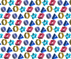 geométrico sin costura modelo. moderno de moda antecedentes con 3d objetos, triangulos, polígonos, círculos, cuadrícula, y estrella formas en transparente antecedentes. png