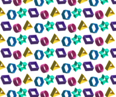 geometrisch nahtlos Muster. modern modisch Hintergrund mit 3d Objekte, Dreiecke, Polygone, Kreise, Quadrate, und Star Formen auf transparent Hintergrund. png