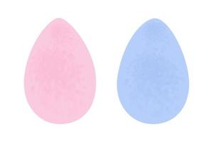 Set of 2 Easter eggs in trendy pink and blue watercolor. Christ is risen. Holiday. Hand drawn. Icon vector
