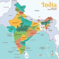 detallado India mapa estados y Unión territorios vector