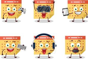 Calendar cartoon character are playing games with various cute emoticons vector