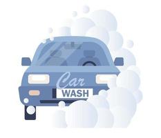 Car wash icon. Clean car in bubbles. Auto service washing. Vector flat illustration