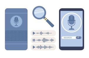 Voice assistant set icon. Smart speaker sign. Talk recognition. Voice search concept. Vector flat illustration