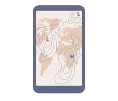 Meteorology science icon. World Meteorological day. World weather map on smartphone app. Weather and climate condition. Vector flat illustration