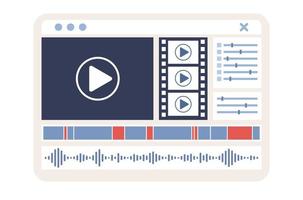 Video editing icon. Edit media content, video production concept. Timeline window in program. Vector flat illustration