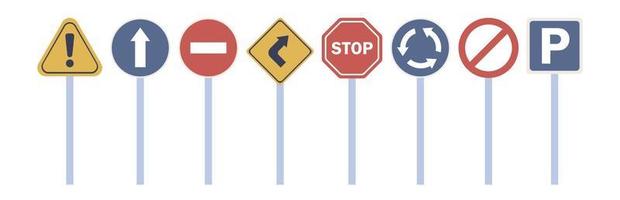 Road signs icon set. Traffic sign. Vector flat illustration